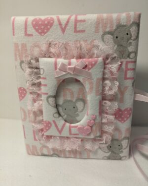 Photo Album Custom Fabric I Love Mommy, I Love Daddy with Elephants -  Holds 100 4x6 Photos